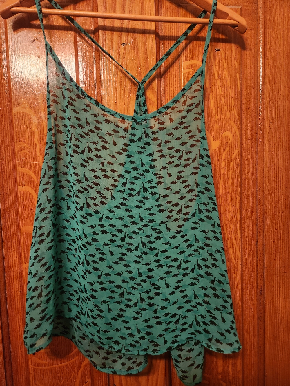 Bozzolo Teal Spaghetti-Strap Camisole with Black Dinosaur Print